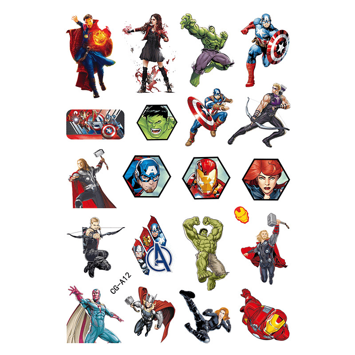 Set 20 Tatuajes Temporales marvel , para diversion , cumpleaños 2