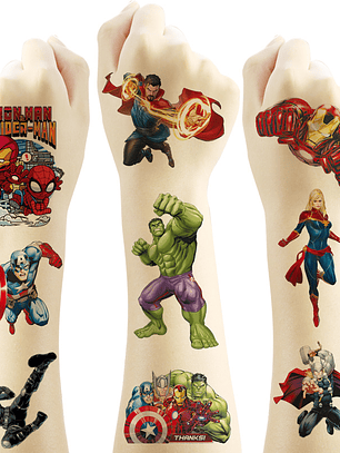 Set 20 Tatuajes Temporales marvel , para diversion , cumpleaños