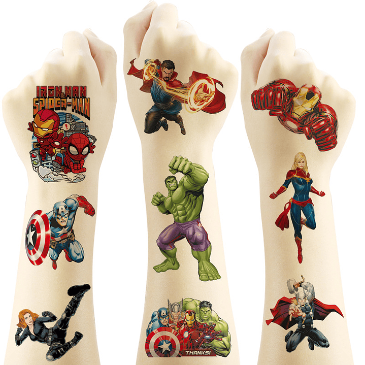 Set 20 Tatuajes Temporales marvel , para diversion , cumpleaños 1