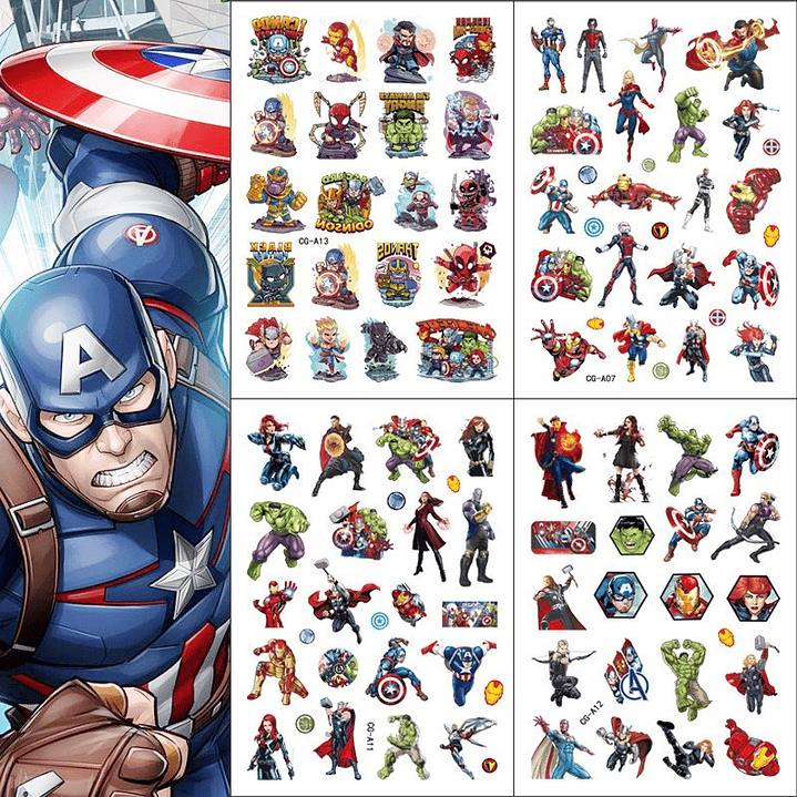 Set 20 Tatuajes Temporales marvel , para diversion , cumpleaños 3