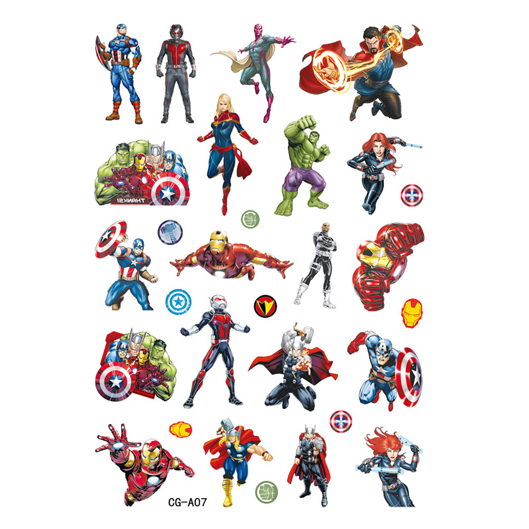 Set 20 Tatuajes Temporales marvel , para diversion , cumpleaños 4