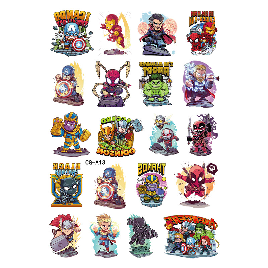 Set 20 Tatuajes Temporales marvel , para diversion , cumpleaños 6