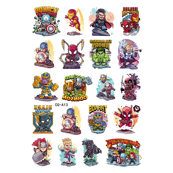 Set 20 Tatuajes Temporales marvel , para diversion , cumpleaños 6