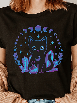 polera bonito gato negro de cristal