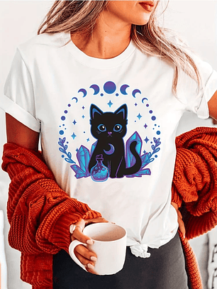 polera bonito gato negro de cristal