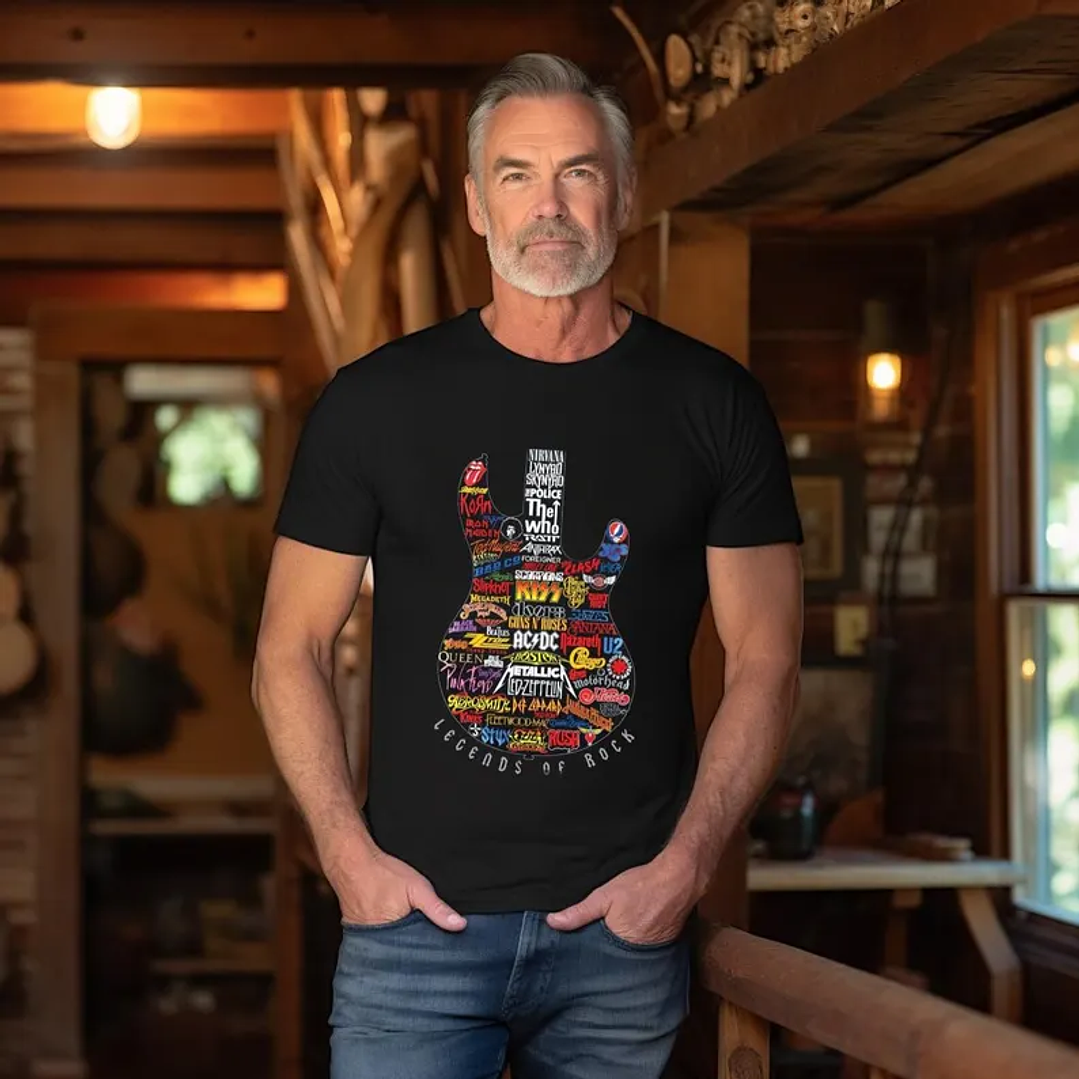 Polera de guitarra de leyendas del rock 2