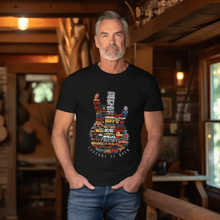Polera de guitarra de leyendas del rock 2