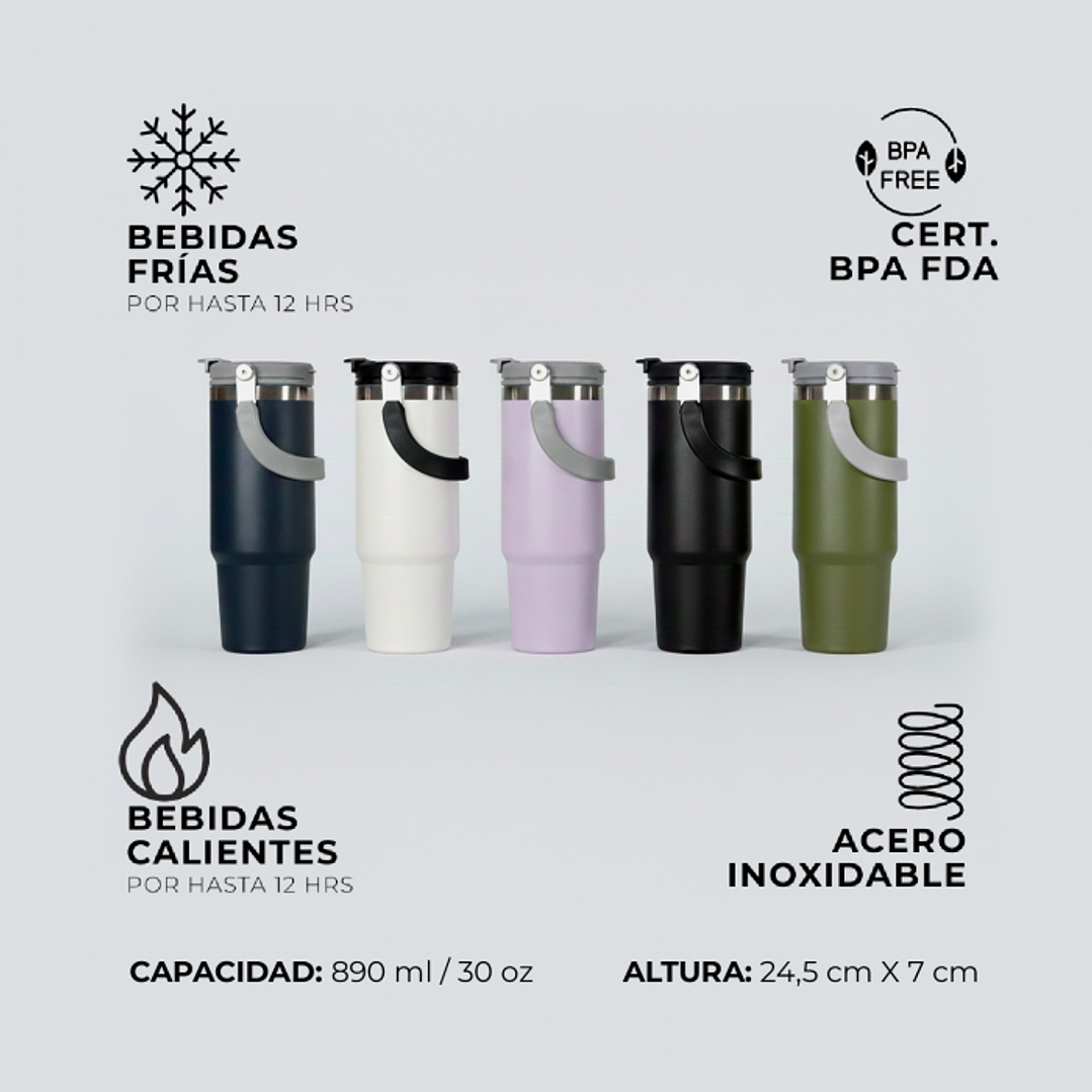 Botella Térmica Acero Inoxidable 890ml 12 hrs duracion 10