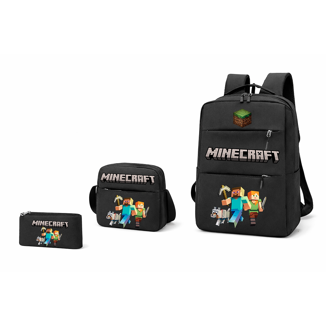 🟩⛏️ SET MOCHILA + BANANO + ESTUCHE MINECRAFT 🔥 1
