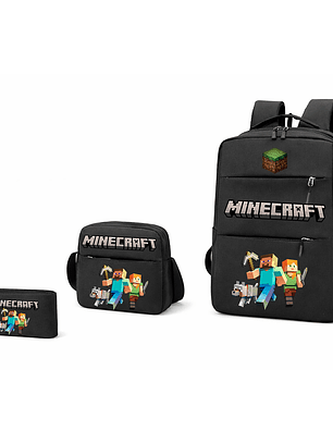 🟩⛏️ SET MOCHILA + BANANO + ESTUCHE MINECRAFT 🔥