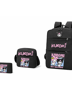 SET MOCHILA + BANANO + ESTUCHE KUROMI ENTRADA USB