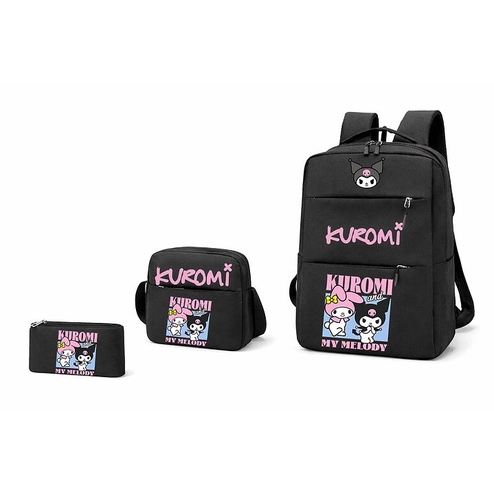 SET MOCHILA + BANANO + ESTUCHE KUROMI ENTRADA USB 1