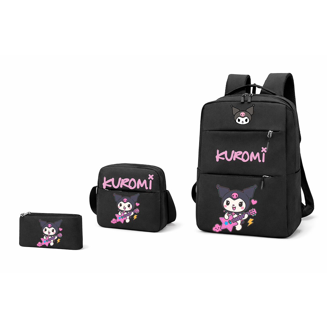 SET MOCHILA + BANANO + ESTUCHE KUROMI ENTRADA USB MODELO 2 1