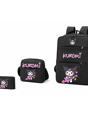 SET MOCHILA + BANANO + ESTUCHE KUROMI ENTRADA USB MODELO 2