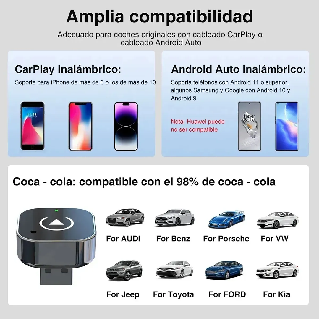Adaptador Automático Inalámbrico 2 En 1 Para Carplay/android Conexión WiFi Y Bluetooth Plug Y Play 6