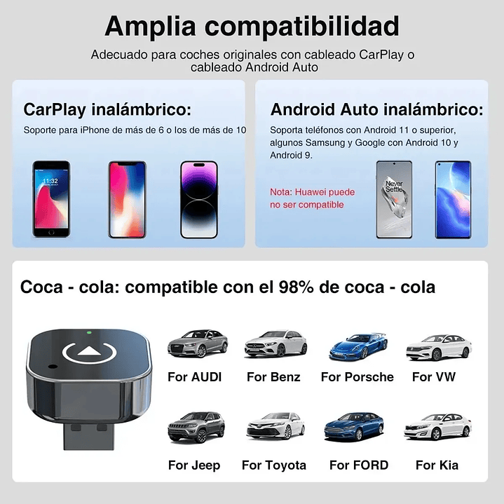 Adaptador Automático Inalámbrico 2 En 1 Para Carplay/android Conexión WiFi Y Bluetooth Plug Y Play 6