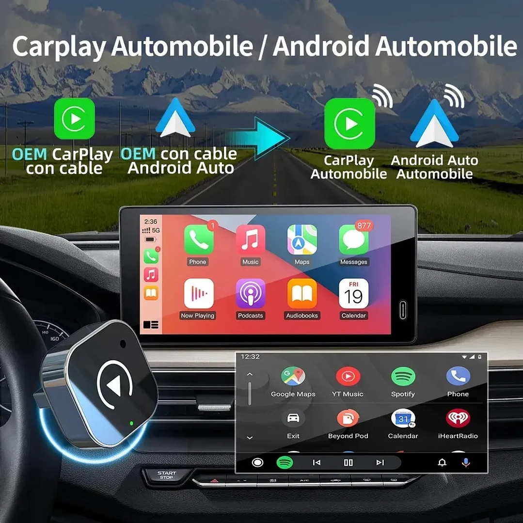 Adaptador Automático Inalámbrico 2 En 1 Para Carplay/android Conexión WiFi Y Bluetooth Plug Y Play 7