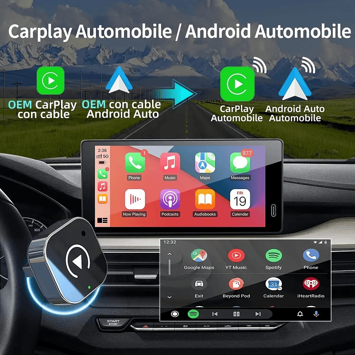 Adaptador Automático Inalámbrico 2 En 1 Para Carplay/android Conexión WiFi Y Bluetooth Plug Y Play 7