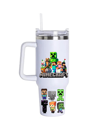 Vaso Térmico minecraft 1.2 Litros Acero Inoxidable con Bombilla