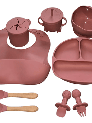 Set De Alimentacion Para Bebés Silicona 9 Piezas varios colores