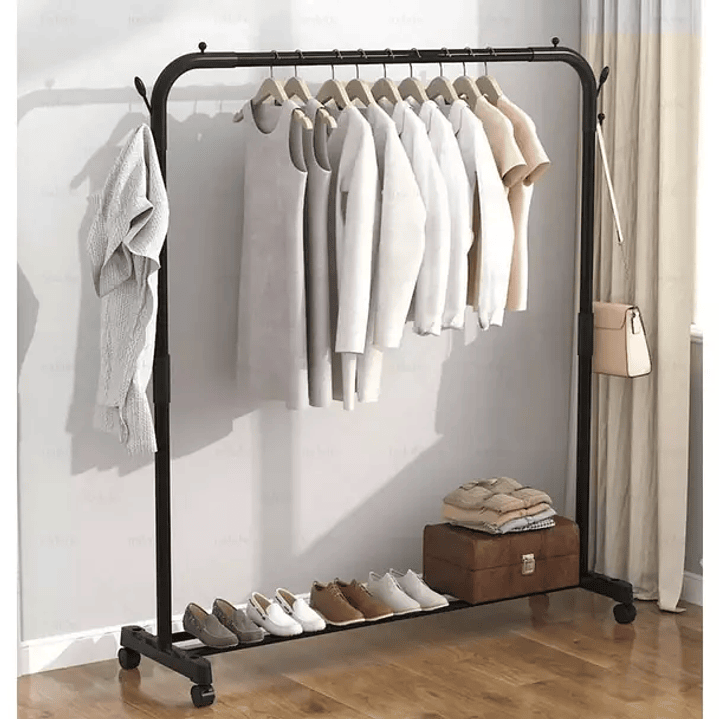 PERCHERO SIMPLE CON RUEDAS BASE PLASTICA NEGRO 1