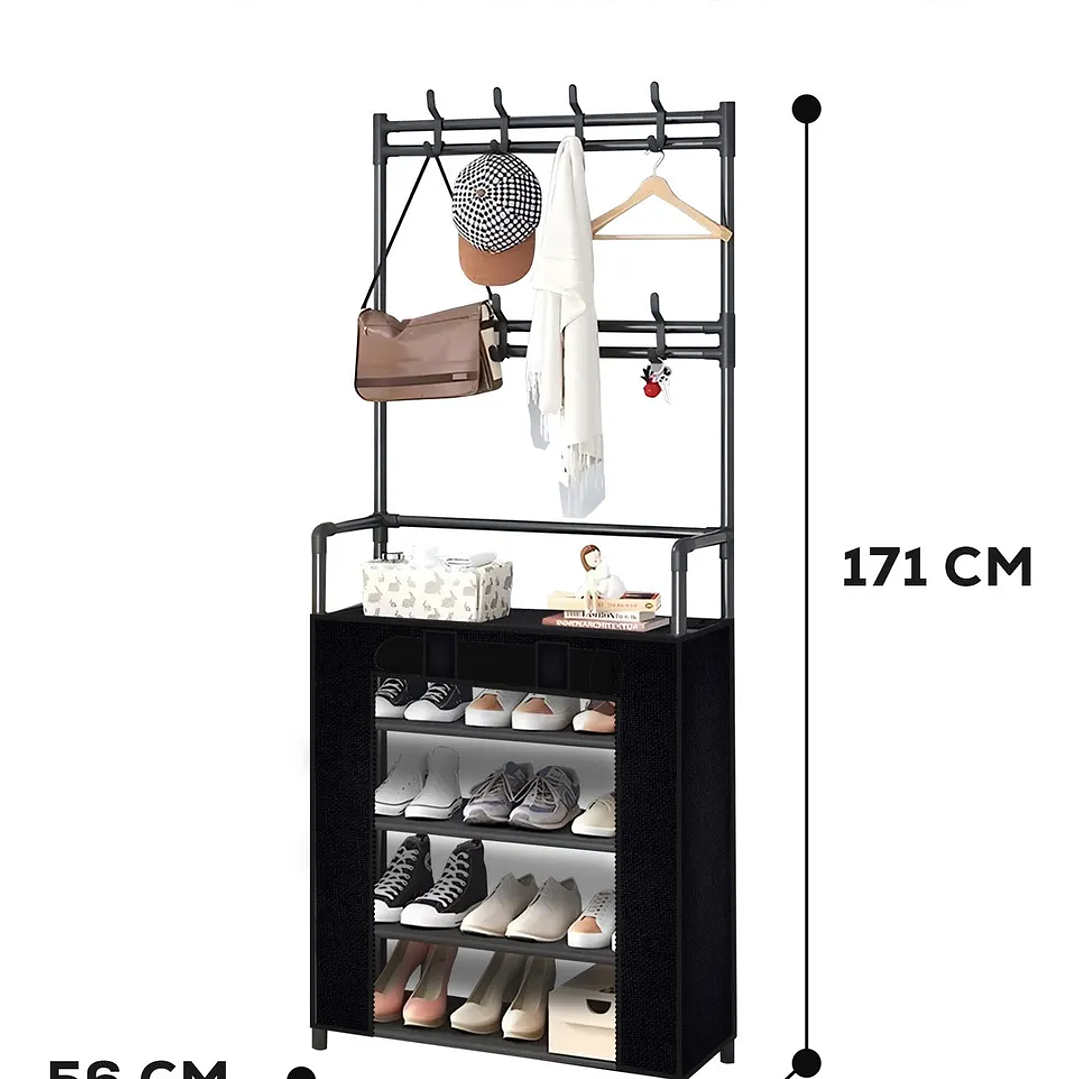 Zapatero Perchero 5 Niveles Con Cubrepolvos NEGRO 2
