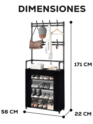 Zapatero Perchero 5 Niveles Con Cubrepolvos NEGRO