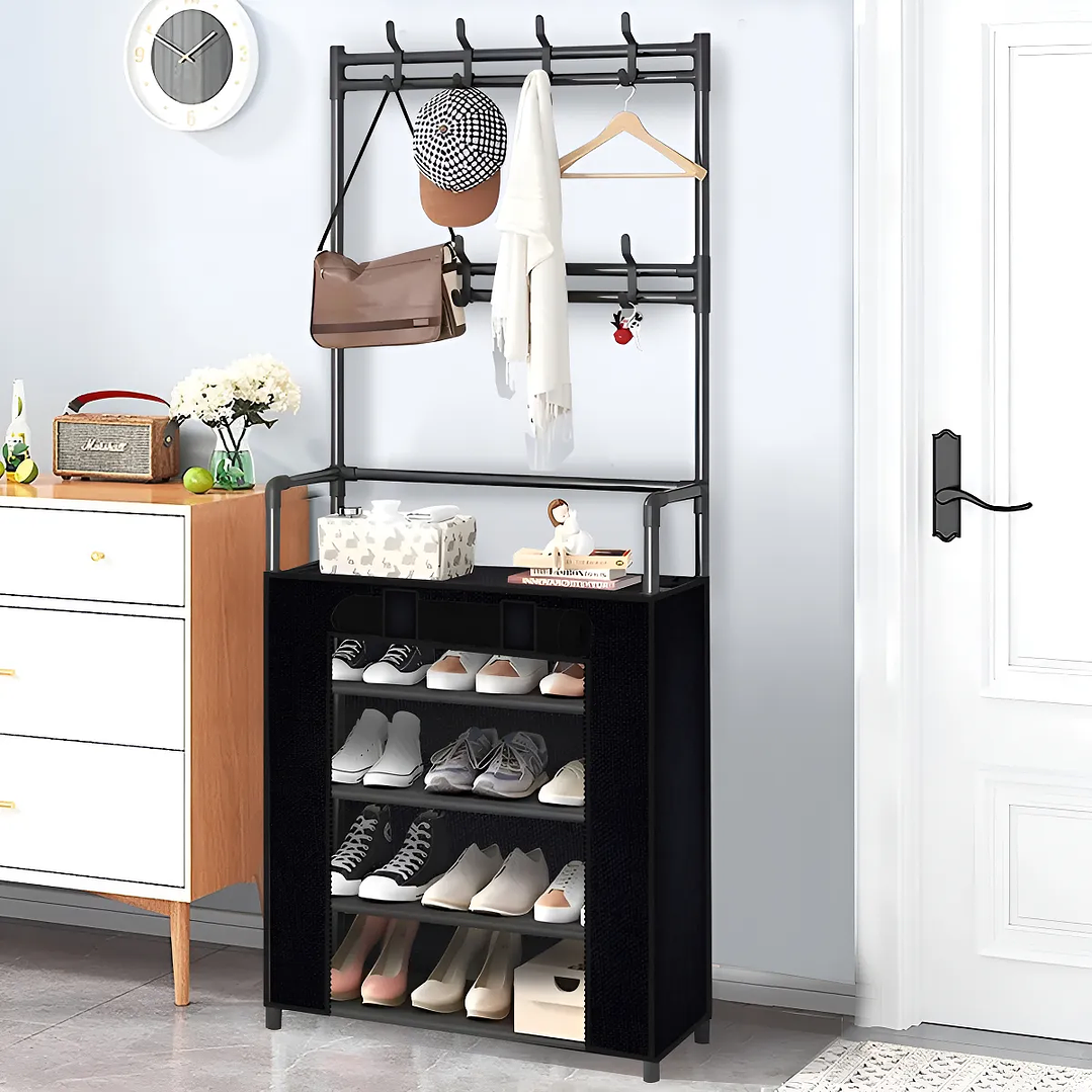 Zapatero Perchero 5 Niveles Con Cubrepolvos NEGRO 1