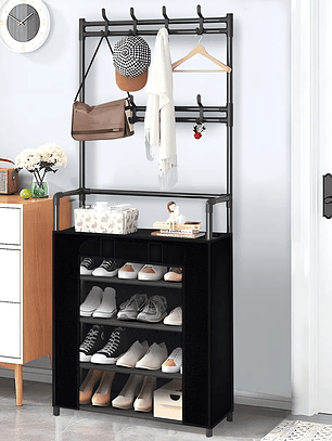 Zapatero Perchero 5 Niveles Con Cubrepolvos NEGRO