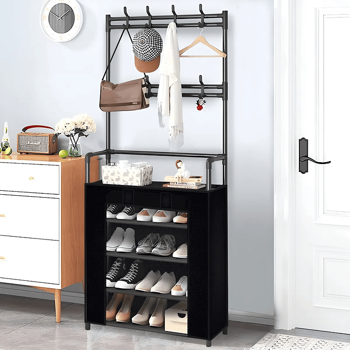 Zapatero Perchero 5 Niveles Con Cubrepolvos NEGRO 1