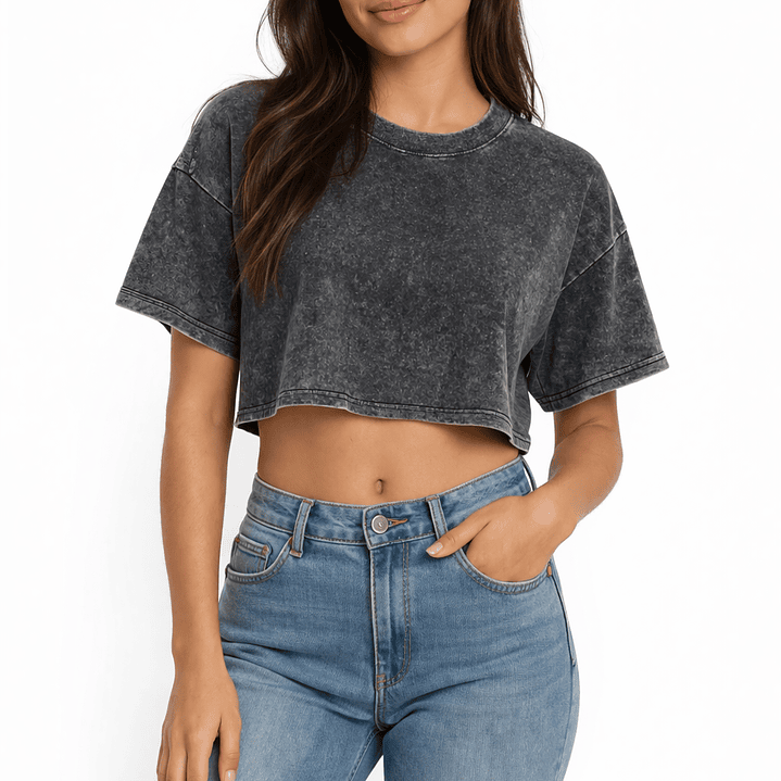 Polera Corta de Mujer (Crop Top) Estilo Acid Wash 1