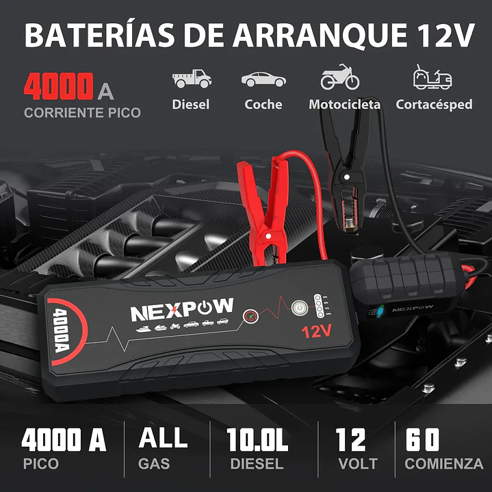 Arrancador De Batería 4000a Portátil NEXPOW Para Coche 8 Cilindros 3