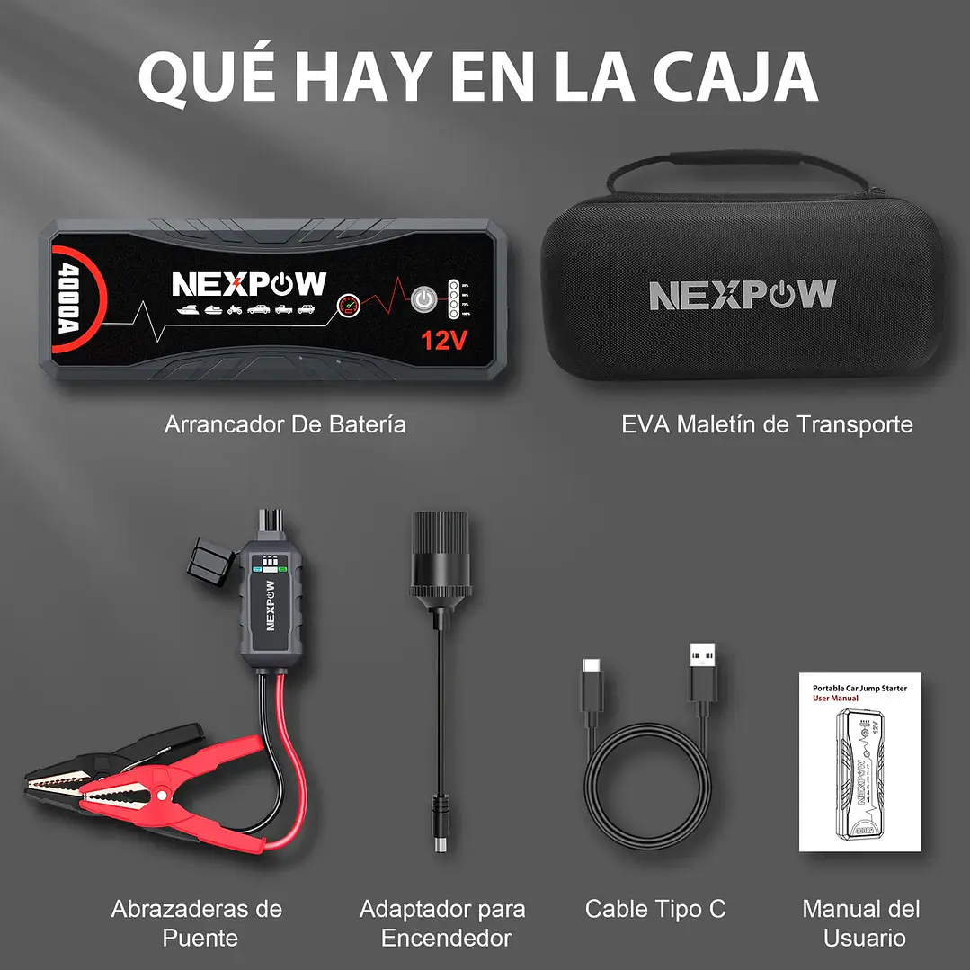 Arrancador De Batería 4000a Portátil NEXPOW Para Coche 8 Cilindros 5