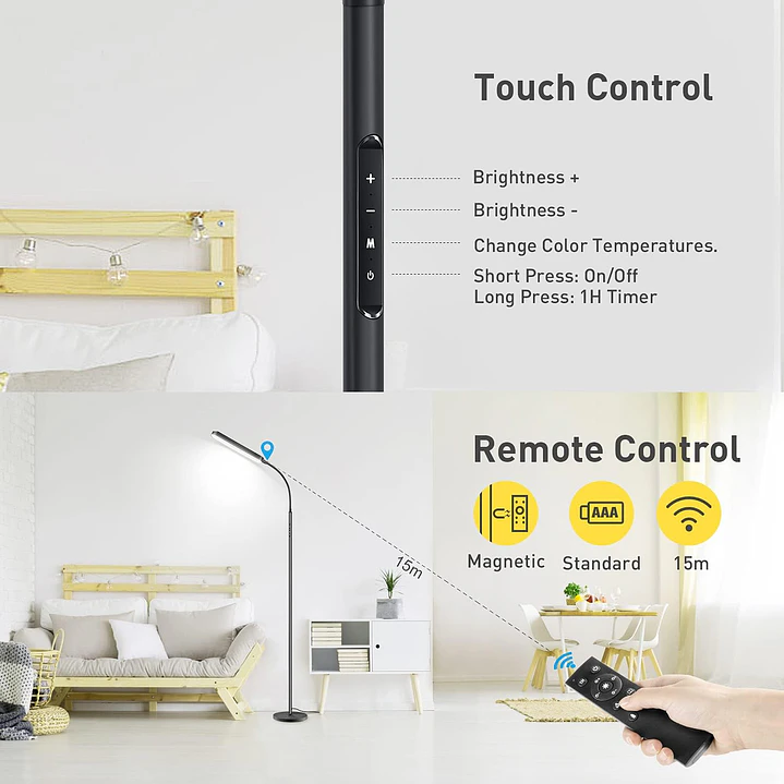 Lámpara de Piso LED Wio-Mio con Control Remoto y Táctil 10