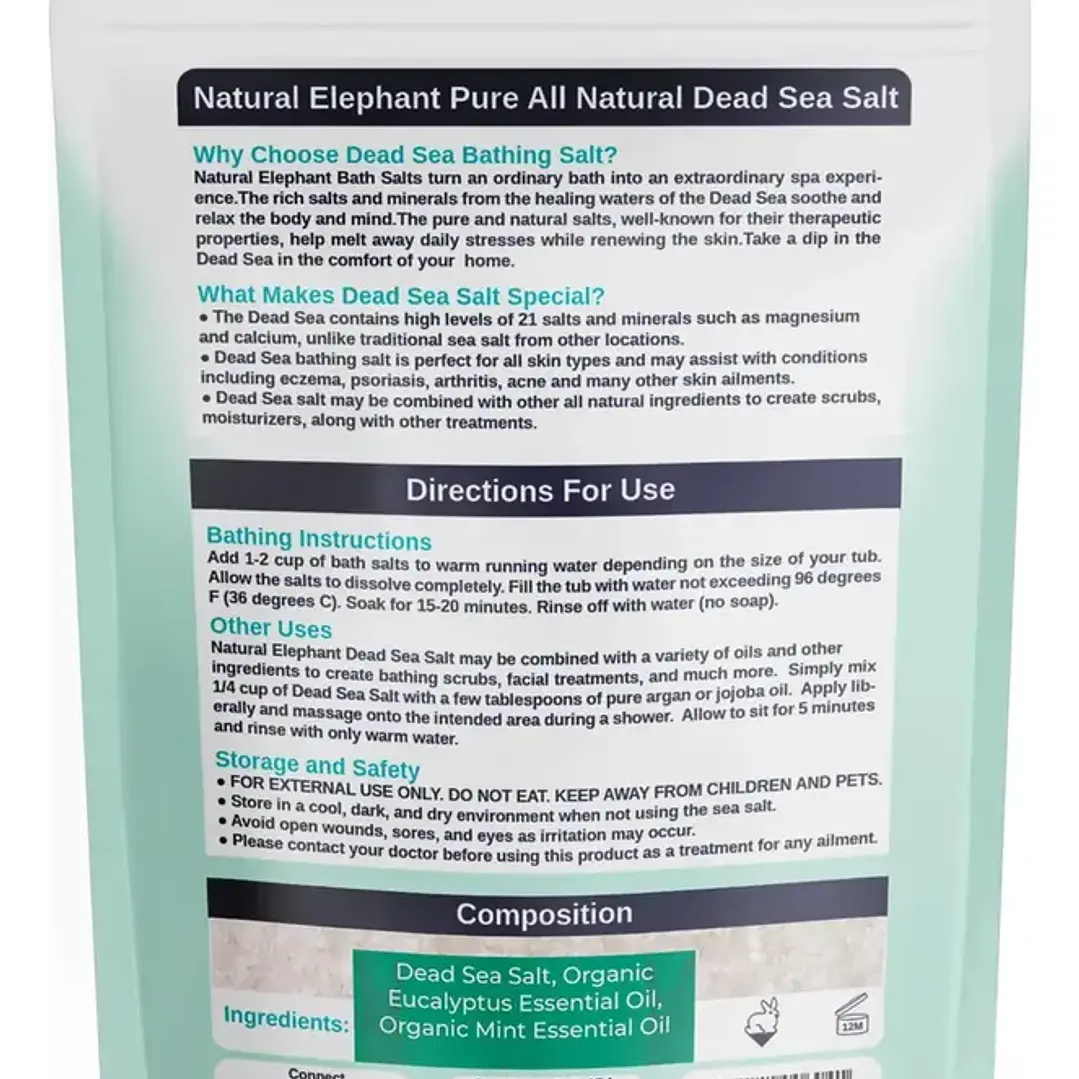 Sal De Baño Natural Elefante Mar Muerto 1 Kg 100% Natural 3