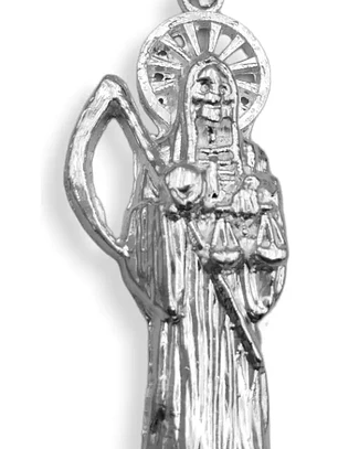 Dije Santa Muerte Mediano Plata 925 Cadena Y Caja De Regalo