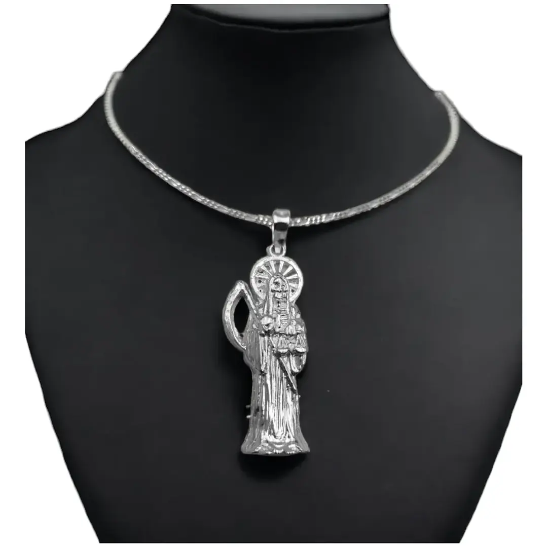 Dije Santa Muerte Mediano Plata 925 Cadena Y Caja De Regalo 4