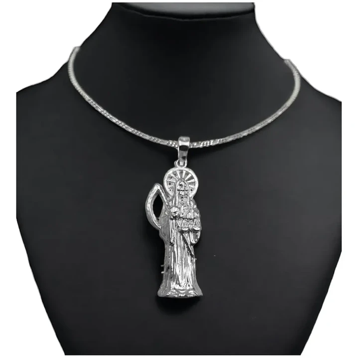 Dije Santa Muerte Mediano Plata 925 Cadena Y Caja De Regalo 4