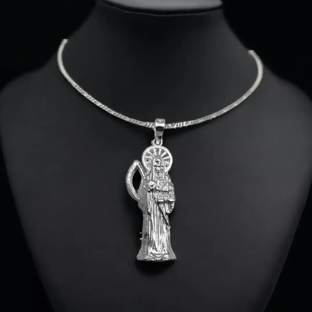 Dije Santa Muerte Mediano Plata 925 Cadena Y Caja De Regalo 5