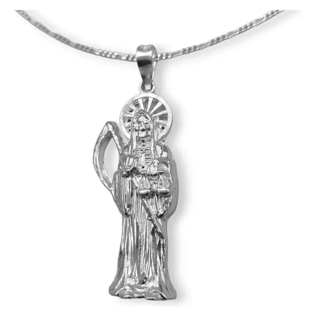 Dije Santa Muerte Mediano Plata 925 Cadena Y Caja De Regalo 1