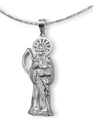 Dije Santa Muerte Mediano Plata 925 Cadena Y Caja De Regalo