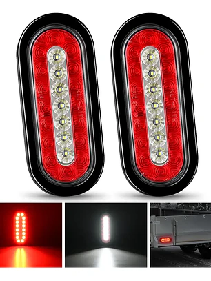 Luces Traseras LED Ovaladas 6” Nilight – Pack 2 Unidades (Rojo/Blanco) – 12V – IP67