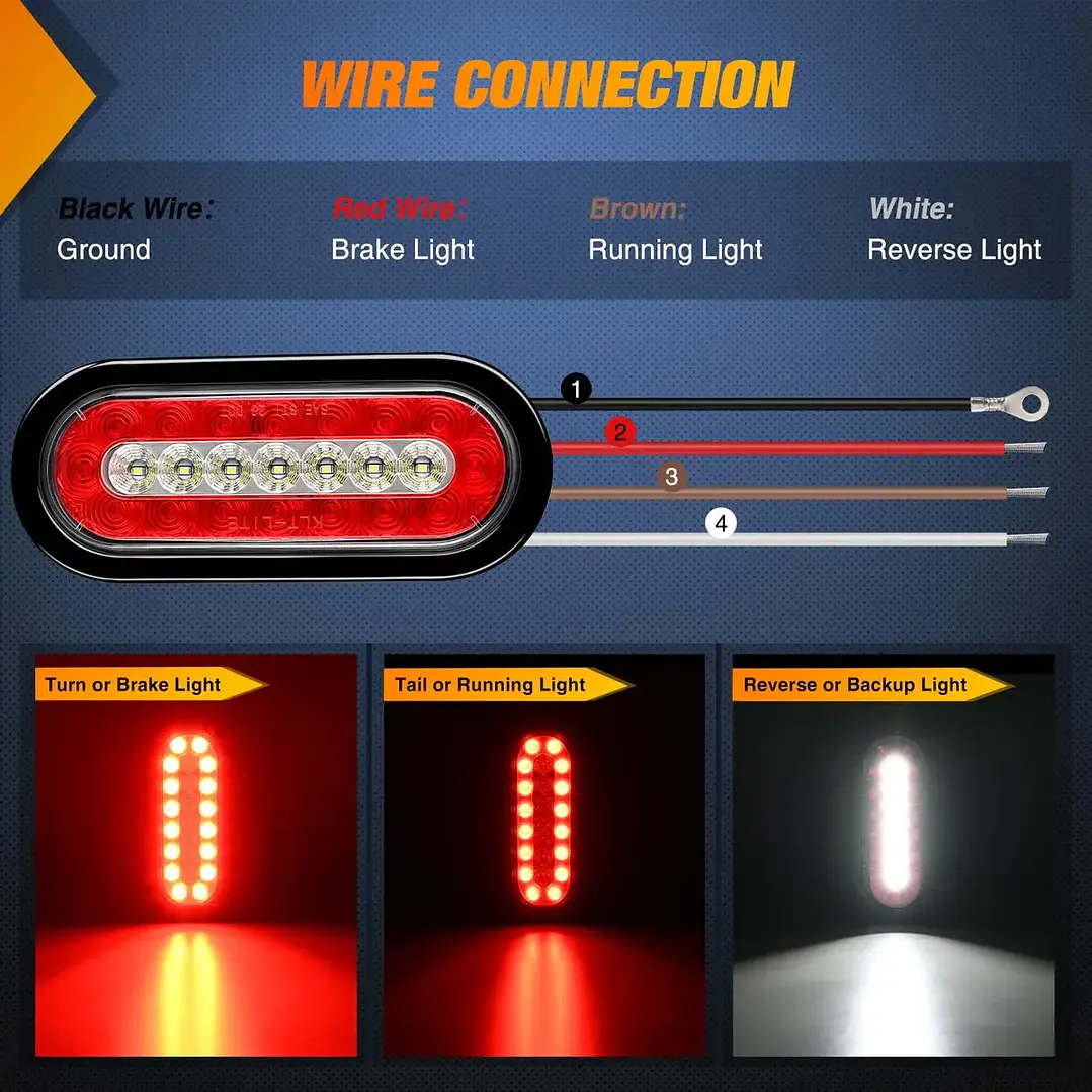 Luces Traseras LED Ovaladas 6” Nilight – Pack 2 Unidades (Rojo/Blanco) – 12V – IP67 3