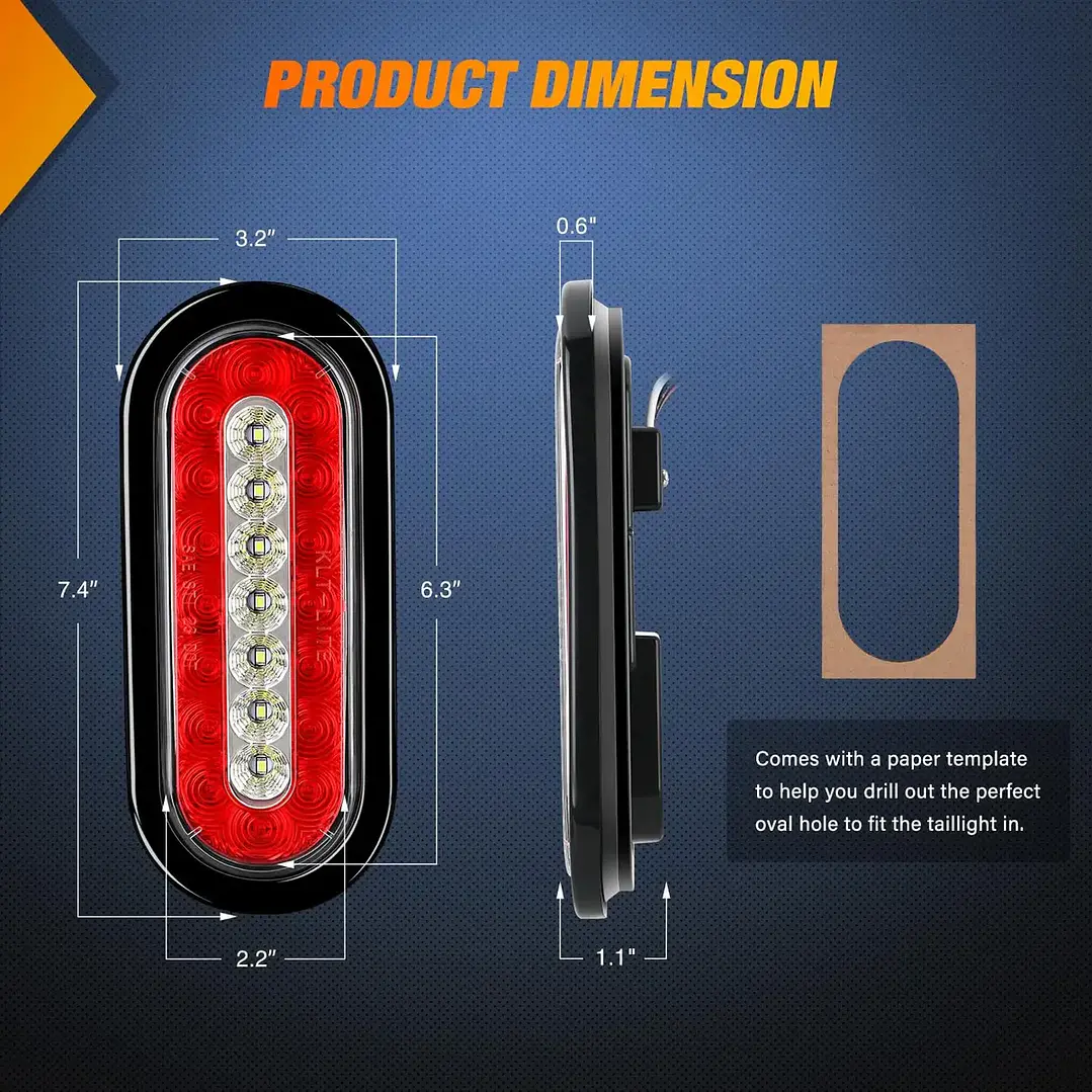 Luces Traseras LED Ovaladas 6” Nilight – Pack 2 Unidades (Rojo/Blanco) – 12V – IP67 5