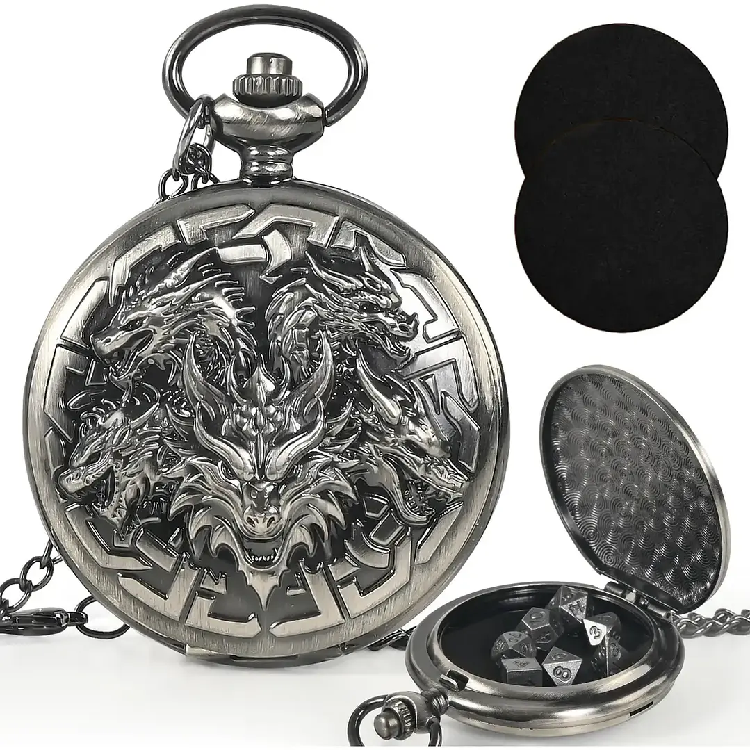 Juego de dados Kabinka Dnd de 7 piezas, mini dados metálicos con carcasa de reloj de bolsillo 1