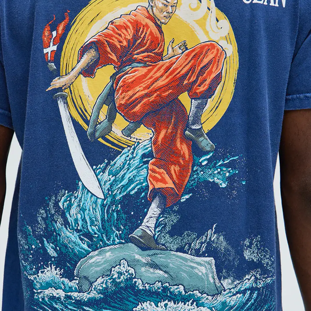 Polera De Manga Corta Wu-Tang Clan Shaolin Style Oversize Azul Marino – Original – Talla L 1