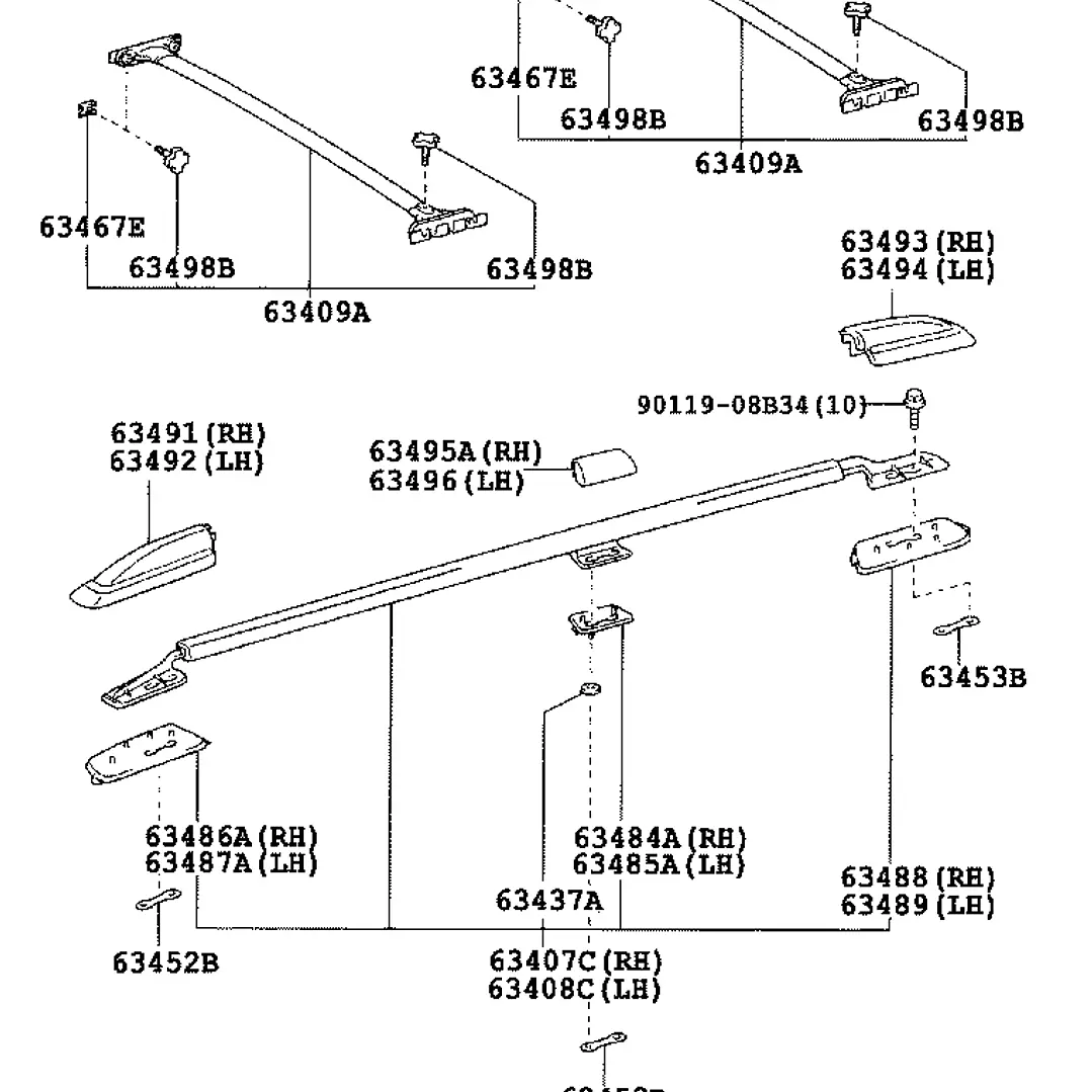 CUBIERTA DE PORTAEQUIPAJES EXTERIOR CENTRAL LAND CRUISER LADO IZQUIERDO NUEVO OEM 63496-60040 2