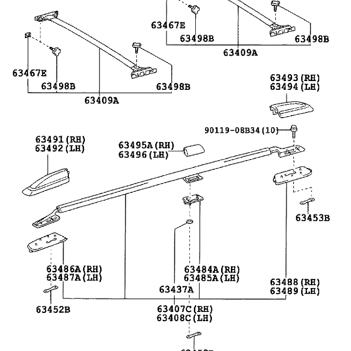 CUBIERTA DE PORTAEQUIPAJES EXTERIOR CENTRAL LAND CRUISER LADO IZQUIERDO NUEVO OEM 63496-60040 2