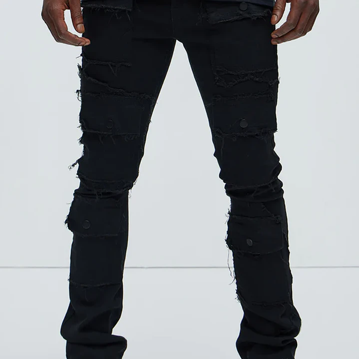 Jeans Ajustado Y Acampanado Let's Go Fray Cargo - Negro 3