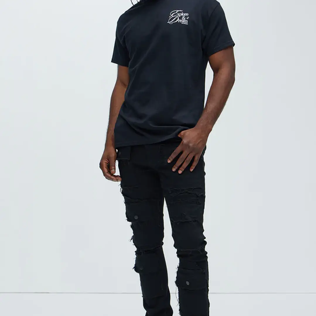 Jeans Ajustado Y Acampanado Let's Go Fray Cargo - Negro 5